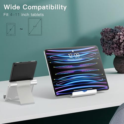 JETech Foldable Tablet Stand for 4-11" Tablets and Phones, Silver | Adjustable Portable Desktop Holder, Foldable Dock for iPad/iPad Pro/Air/Mini, Galaxy Tab A8/A7 Lite/A7/S8/S7, Kindle, etc - color: Silver