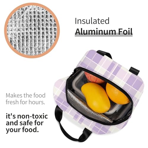 Lunch Bag Pastel Purple Plaid Insulated Lunch Box Cooler Tote for Adults Student Boys Girls Women Men Work Office School Picnic Beach Reusable Lunchbox Over 3 Years Old - color: B0362