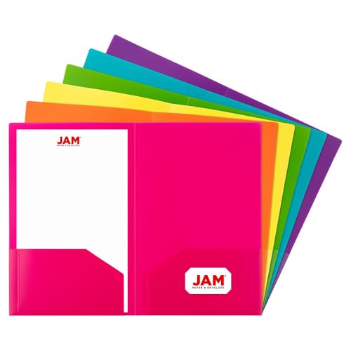 JAM PAPER A4 Heavy Duty Plastic 2 Pocket Presentation Folders - Assorted Fashion Colors - 6/Pack - color: Assorted Fashion - Legal Size, size: 6 Per Pack