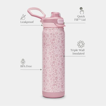 ZULU Powerfill Pro 24oz Stainless Steel Water Bottle - You're Wild Flower - color: Primrose Pink, style: 24oz