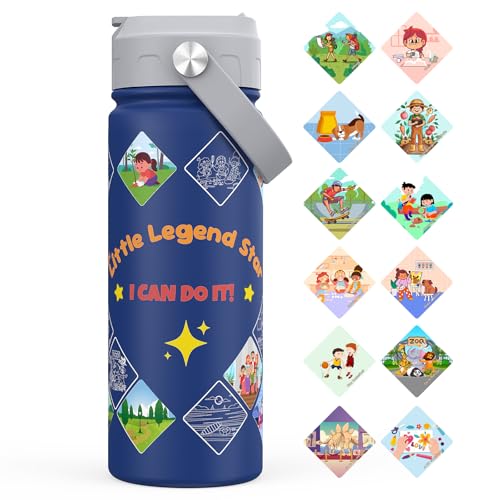 GoKEDA Kids Water Bottle with Stickers, 18oz Vacuum Double Insulated Cup with Straw, 316 Stainless Steel Bottles for School, Gift for Boy(Dack Blue) - color: Dark Blue