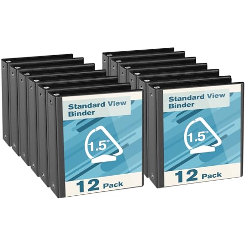 CIXILDTS 1.5-inch D Ring Binders, Fit US Letter Size Paper, 1-1/2" 3 Slant-D Ring Binder with 2 Pocekts, 12-Pack, Black - color: Black, size: 1.5", style: 12-Pack