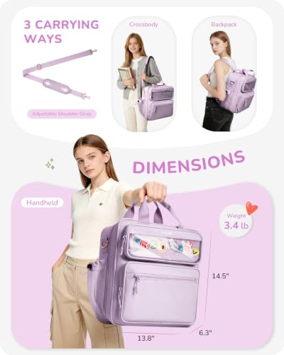 Zipper Binder 3 Ring with Ita Window, 3 Inch D-Ring Binder with Zipper and Strap Fits 14" Laptop, 600+ Sheets Capacity 3-in-1 Shoulder/Backpack/Handle Binder Bag for School Office Commute, Purple - color: Purple