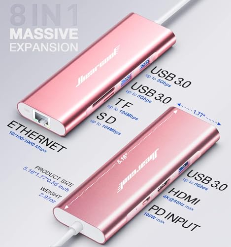Hiearcool USB C Hub, USB C Dock with Ethernet, 4K@60 HDMI, Rose Gold - color: Rose Gold