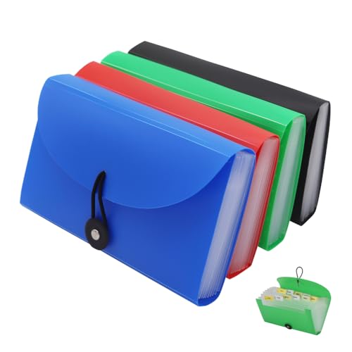 SEEKIND Expanding File Folders 4 Pack, 7.1" 4.2" Receipt Organizer Folder Accordion Folder Document with 13 Pocket for Office,Cards,Tickets-Water Resistant - size: 7.1 in x 4.2 in