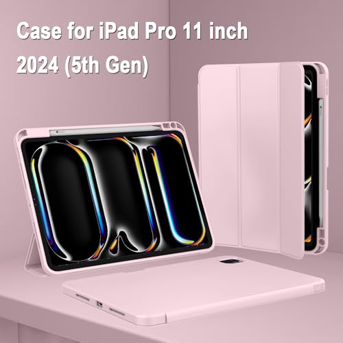 ZryXal iPad Pro 11 Inch Case (M5) 2025/ (M4) 2024 (Model: A2836/A2837/A3006), Trifold Stand Smart Cover with Pencil Holder and Soft TPU Back, Auto Wake/Sleep (Pink) - color: Pink