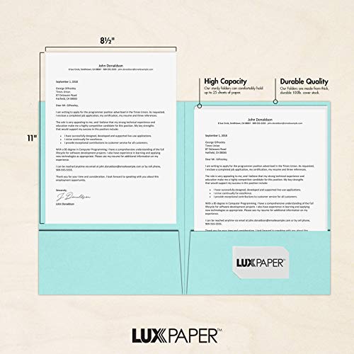 LUXPaper 9" x 12" Presentation Folders | Two Pocket | Seafoam Blue | 100lb. Cover | 10 Qty - color: Seafoam