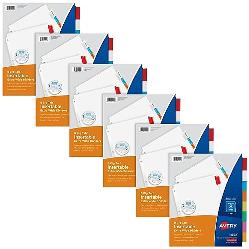 Avery Big Tab Extra-Wide Insertable Dividers for 3 Ring Binders, 8-Tab Set, Multicolor, 6 Sets (21211) - color: Multicolor, size: 8 tab, style: 6 Sets
