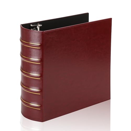 LETVPVOW Vintage Hardback 3 Ring Binder 3 Inch, Professional Leather Binder 3 Ring, Three Ring Binders Fits 8.5 x 11, D Ring Binders for Photo Album, Home, School and Office Supplies- Dark Red - color: Red, size: 3 Inch, style: 1 PCS