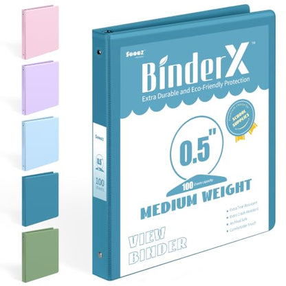BinderX Extra Durable 3 Ring Binder, Round Rings 0.5 Inch Binder, Fits 100 Sheets of 8.5x11 Paper, Customizable View Cover with Inside Pockets, Cute 0.5" Binders, 1/2 Inch 1 Pack, Navy Blue - color: Navy Blue, size: 0.5 inch