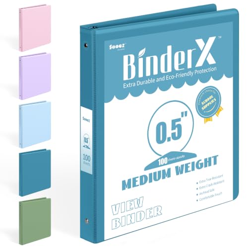 BinderX Extra Durable 3 Ring Binder, Round Rings 0.5 Inch Binder, Fits 100 Sheets of 8.5x11 Paper, Customizable View Cover with Inside Pockets, Cute 0.5" Binders, 1/2 Inch 1 Pack, Navy Blue - color: Navy Blue, size: 0.5 inch