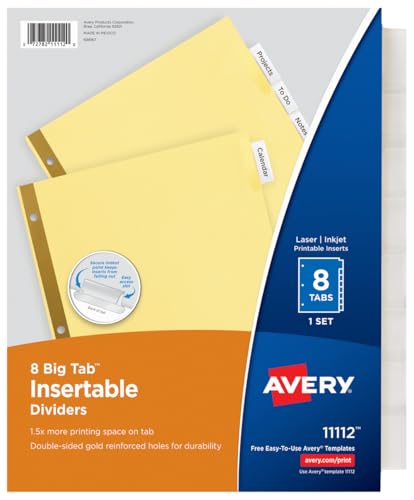 Avery 8-Tab Binder Dividers, Insertable Clear Big Tabs, 48 Packs (11112) - style: 48 Sets