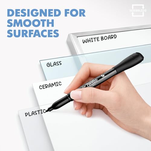 Scribbledo 4 Pack Fine Tip Dry Erase Markers Black Low-Odor Whiteboard Markers with Eraser Cap for Office Meetings Planning Boards & Home Workspace