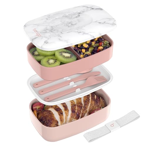 Bentgo Classic - Adult Bento Box, Stackable 3-Compartment Lunch Box with Removable Utensil Set and Sealing Strap, BPA-Free, Food Container Ideal for Meal Prep, Work, and On the Go (Blush Marble) - color: Blush Marble