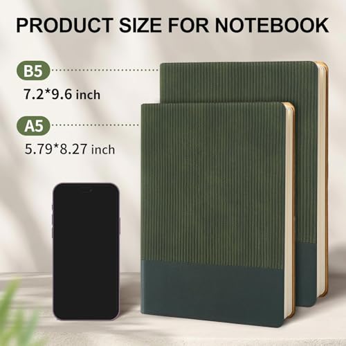 Lined Journal Notebook for Work College Ruled Notebook 5.79" x 8.27" A5 PU Leather Daily Journaling Notebook 216 Pages for Women Men Daily Writing Business School Travel Gift (Dark Green) - color: 03-Dark Green-1pack, style: A5 Lined 216pages