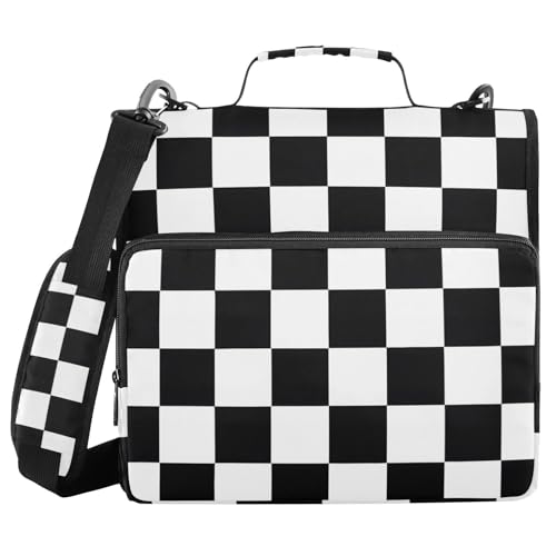 Checked Pattern Zipper Binder 3 Ring Binder with Shoulder Strap 500 Sheet Capacity Storage Organizer Trapper Keeper File Folder - color: Multicolored-10