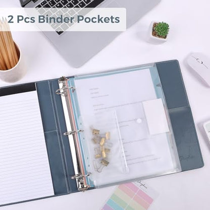 SKYDUE 3 Ring Binder with Clipboard, 2 Inch Heavy Duty Binder, PU Clipboard Binder with Notepad & 5 Dividers with 10 Pockets, Labels, Clipboard Folder Great for School Office(Fit Letter Sized Paper) - color: Blue, size: Letter Size - 2 Inch
