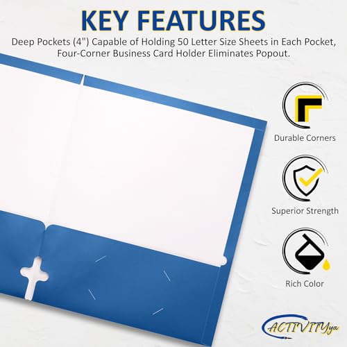 10 Pack Two Pocket Folders, Light Blue, Strong Thick Paper Folders, for Letter Size, by ACTIVITYya - color: Light Blue