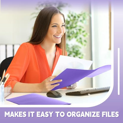 Gueevin 72 Pack Plastic Folder with Pockets, 2 Pocket Folders, Plastic Glossy Folders Fit Letter Size Paper, Heavy Duty Durable File Folder with Business Card for Home Office School (Purple) - color: Purple