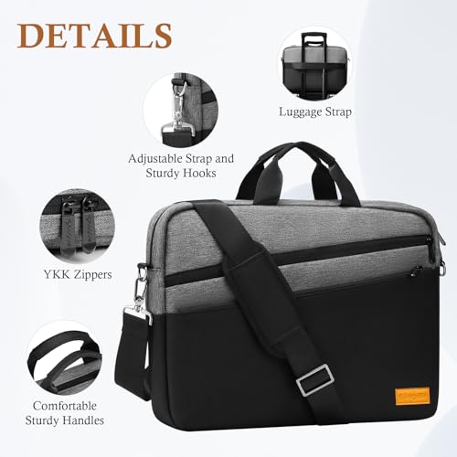 bagasin 17 17.3 inch Laptop Computer PC Shoulder Bag Carrying Case, Water-Repellent Fabric Briefcase, Lightweight Toploader, Business Casual or School - color: Grey, size: 17-17.3