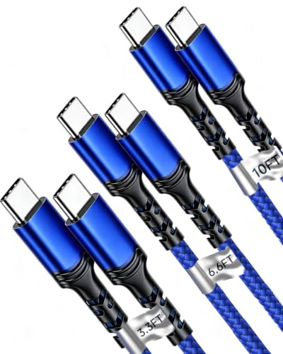 100W PD Fast Charging USB C-C Cable 3-Pack 3.3/6.6/10' iPhone 15-17,Blue | Nylon Braided, Fast Charging PD Cable, 5A Fast Charge Cord for iPhone 17/16/15 Pro Max, MacBook iPad Pro,Galaxy S26,Switch - color: Blue