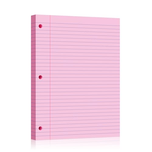 Pink Loose Leaf Paper 100 Sheets 8" x 10.5" Filler Paper, College Ruled 3-Hole Punched, Notebook Paper for 3-Ring Binders Notepad Writing Note Pads To-Do Lists for Office & School Supplies - color: Pink - 1 Pack