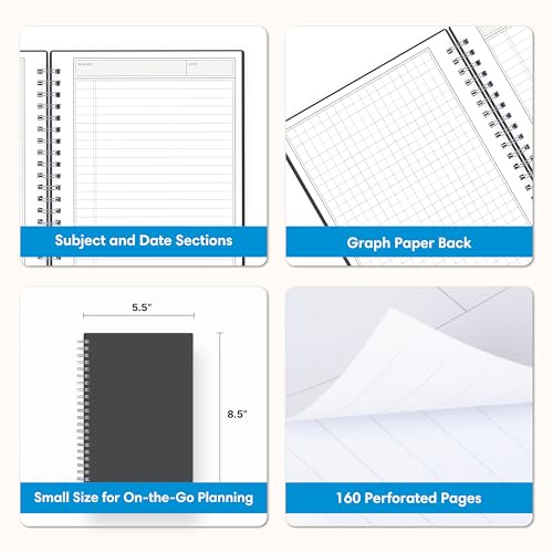 Blue Sky Notes Professional Notebook, Flexible Cover, Durable Twin-Wire Binding, Undated, Office and School (Gray, 5.5" x 8.5")
