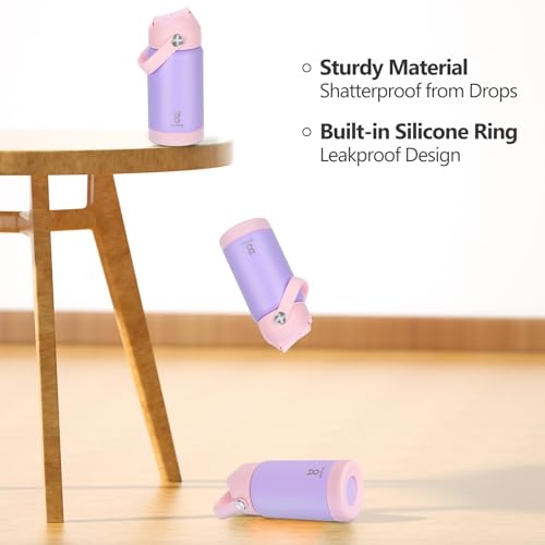 Kids Insulated Water Bottle with Straw Lid & Silicone Handle,12oz Kids Leak Proof Water Bottle for School Boys Girls,Double Wall Vacuum Stainless Steel with Non-slip Silicone Base(Light Purple) - color: Light Purple, size: 12 Ounces