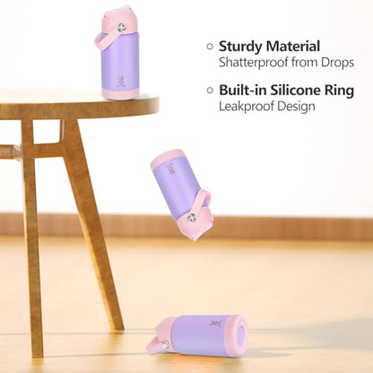 Kids Insulated Water Bottle with Straw Lid & Silicone Handle,12oz Kids Leak Proof Water Bottle for School Boys Girls,Double Wall Vacuum Stainless Steel with Non-slip Silicone Base(Light Purple) - color: Light Purple, size: 12 Ounces
