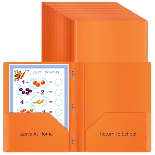 30 Pcs Home School Folders with Clear Front Pocket and 3 Prong, 2-Pocket Classroom Communication Folder Take Home Plastic Folders Homework Parent Teacher Folder for Kid Student (30, Orange) - color: Orange
