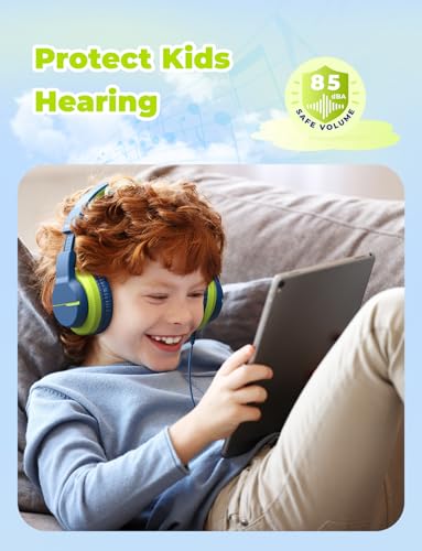 iClever USB C Headphones for Kids, Over-Ear for Boys Girls | Safe Volume 85dBA, Foldable, Wired, For iPad，HS19S - color: Blue USB C