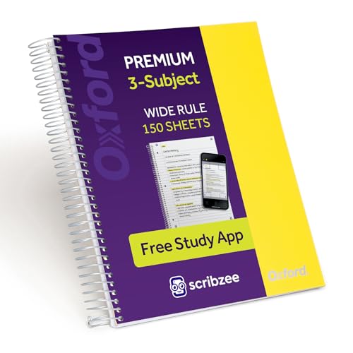 Oxford Spiral Notebook with Free Study App, 3 Subject, Wide Ruled, Ultra Smooth Paper, No Ink Bleed-Through, Strong Poly Yellow Cover, 3 Durable 2 Sided Pockets, 150 Easy Perforated 8.5" x 11" Sheets - color: Yellow