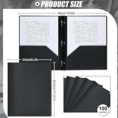 Lincia 100 Pcs Plastic Folders with Pockets and Prong Folders with Prongs 2 Pockets for Office, School for Students, Teachers, Office Workers(Black) - color: Black