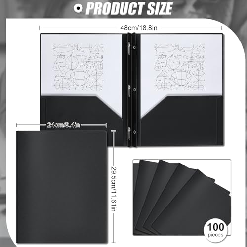 Lincia 100 Pcs Plastic Folders with Pockets and Prong Folders with Prongs 2 Pockets for Office, School for Students, Teachers, Office Workers(Black) - color: Black