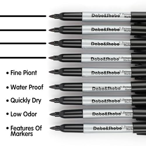 Dabo&Shobo Permanent Markers, 160 Pack Black Permanent Markers Bulk, Fine Tip, Quick Drying, Waterproof Markers, Work On Wood, Metal, Plastic, Stone, Glass For Office School Home