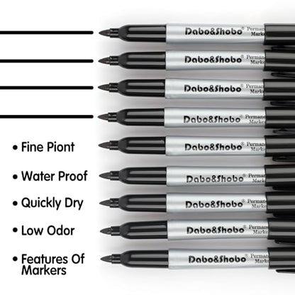 Dabo&Shobo Permanent Markers, 160 Pack Black Permanent Markers Bulk, Fine Tip, Quick Drying, Waterproof Markers, Work On Wood, Metal, Plastic, Stone, Glass For Office School Home