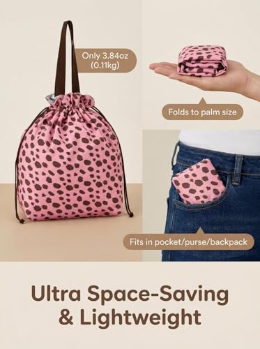 Reusable Lunch Bag,Canvas Drawstring Lunch Bag, Lunch Tote for Work, School, or Picnics, Lightweight & Waterproof, Keeps Food Fresh All Day(Pink Leopard Print) - color: Pink Leopard Print