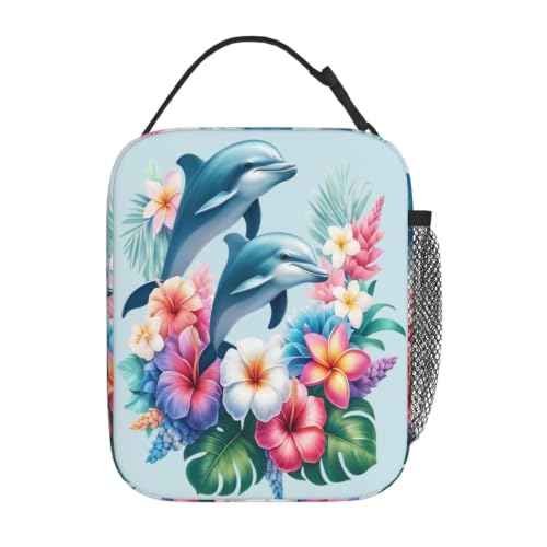 Dolphin Flowers Lunch Bag 10In | Insulated Lunch Box Reusable Tote Bag For Picnic Office For Women Men - color: Style 8
