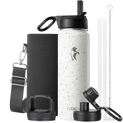 Coolflask 24 oz Insulated Water Bottle with Straw & 3 Leakproof Lids | Water Flask Stainless Steel Triple-Wall Vacuum, Cupholder Friendly, Cold 48+h, Dishwasher Safe, Non-BPA, for Gym & Hiking - color: Arctic White, size: 24 Ounces