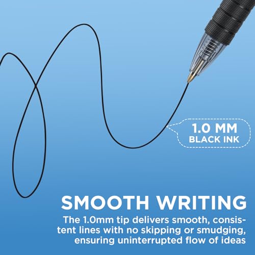 deli Pens Bulk, Ballpoint Pens 1.0MM, 25 Pack Black Ink & 25 Pack Blue Ink | Medium Point, Smooth Writing Retractable Pen with Soft Grip, No Bleed ,Fast Dry for Office School Home Use - color: Black&Blue, size: 50 PCS
