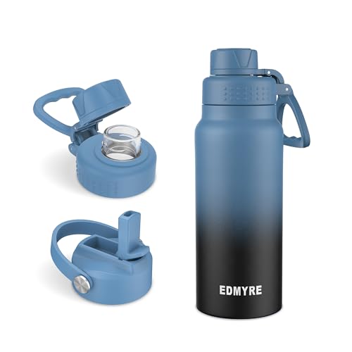 20 oz Stainless Steel Water Bottle with Straw Lid & Twist Lid, Insulated water bottle for men & women with Silicone Boot, Leakproof, Keeps Cold 24H / Hot 12H, Wide Mouth for Gym, Travel, Sports, Gym - color: Deep Ocean Fade, size: 20 Ounces