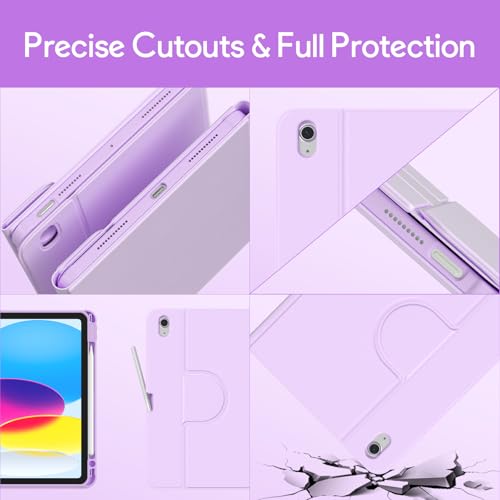 YBING Keyboard Case for iPad 10th Gen 10.9 inch(2022) & 11th Gen(A16, 2025), 7-Color Backlit Detachable Keypad & Rotatable Magnetic Case with Pencil Holder (Purple) - color: Purple