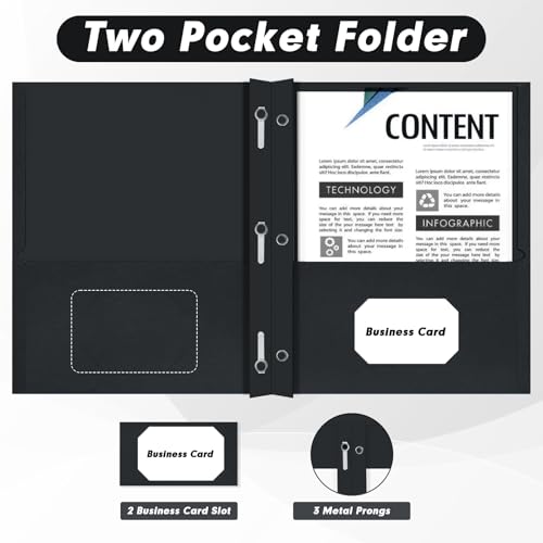 Two Pocket Folders, PANDRI 30 Pack Two Pocket Folders with Prongs, 3 Prong Folders Designed for Office and Classroom, Letter Size Black - color: Black