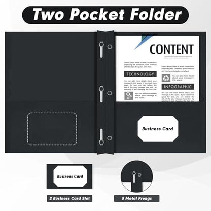 Two Pocket Folders, PANDRI 30 Pack Two Pocket Folders with Prongs, 3 Prong Folders Designed for Office and Classroom, Letter Size Black - color: Black