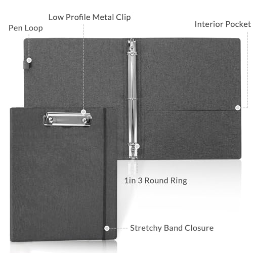 SKYDUE Clipboard Binder with Dividers,1 Inch 3 Ring Binder with Clipboard on Front for Organizer, Clipboard Folder with Pocket, Labels Office Supplies Gray - color: Gray