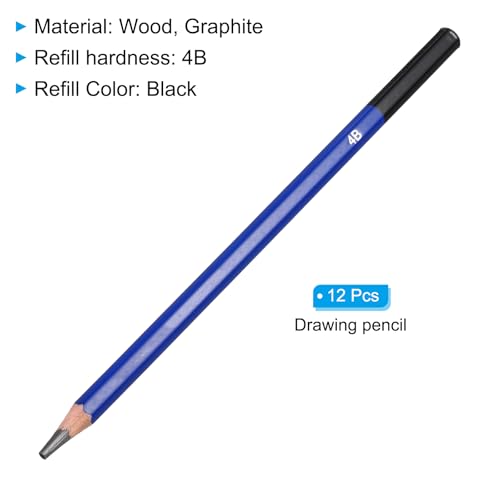 PATIKIL 4B Drawing Pencils, 12PCS Sketch Pencils for Drawing, Art, Design, Classroom, Office, Home, Gifts - size: 1 Count (Pack of 1), style: 4B
