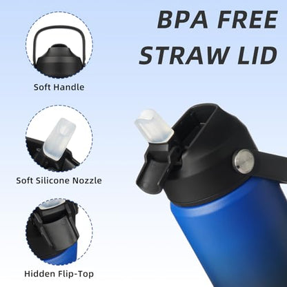 BJPKPK Insulated Water Bottle with Straw Lid, 18oz Thermo Water Bottles, Flex Handle & Non-slip Boot, BPA Free Leak Proof Stainless Steel Metal Thermo, Tumblers, Cups,Black Blue - color: Black Blue, size: 18 Ounces