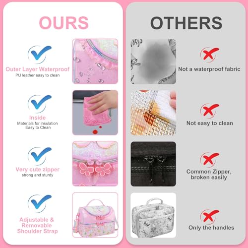 RHCPFOVR Kids Lunch Bag - Double - Decker Cooler Insulated Lunch Box for Boys Girls,Washable Lunch Bag with Strap and Reusable Toddler Lunchbox for School and Daycare - color: Pink Rainbow