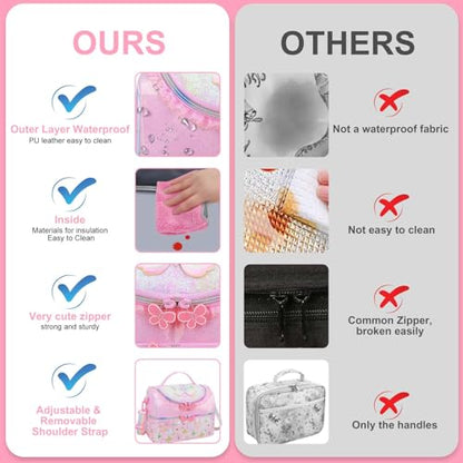 RHCPFOVR Kids Lunch Bag - Double - Decker Cooler Insulated Lunch Box for Boys Girls,Washable Lunch Bag with Strap and Reusable Toddler Lunchbox for School and Daycare - color: Pink Rainbow