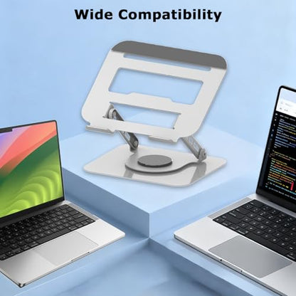 360 Rotation Laptop Stand, Multi-Angle Adjustable Laptop Holder Riser Stable Base Fully Foldable Easy to Storage and Portable Fit for MacBook Pro/Air HP 14 All Under 16” Devices (Silvery) - color: Silvery